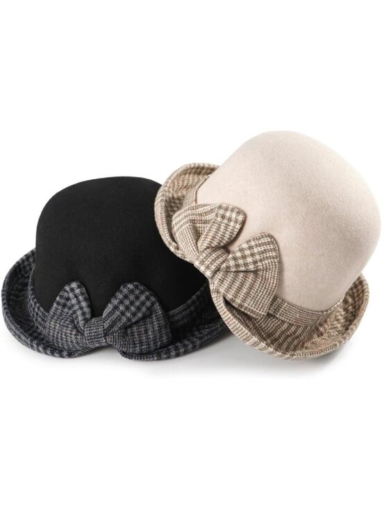 Women\'s Beige Vintage Felt Cloche inter Floral Fedora Imported Bucket Hat main image 7